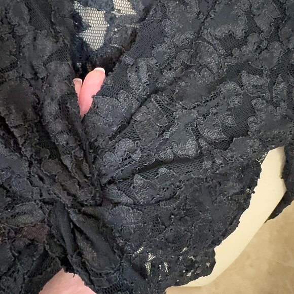 White House Black Market Sheer Black Lace V-neck Blouse Size S - Picture 2 of 8